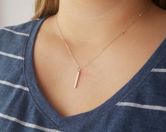 Vertical Bar Necklace, Silver Bar Necklace, Sterling Silver Bar Necklace, Small Bar Necklace, Bar Jewelry, Layering Necklace, Gift for Her
