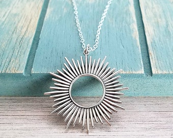 Large Sterling Silver Spiky Sunburst Necklace