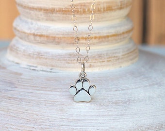 Paw Print Necklace, Sterling Silver Paw Print Necklace, Tiny Paw Print Necklace, Pet Jewelry, Pet Memorial Necklace, Dog Cat Lovers Jewelry