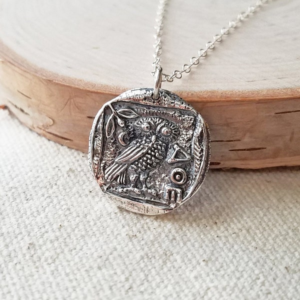 Athena Owl Necklace, Greek Mythology Jewelry, Athena Pendant, Owl Necklace, Sterling Silver Owl Necklace, Greek Mythology Coin, Owl Coin