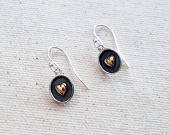 Small Oval Heart Earrings, Sterling Silver Heart Earrings, Rustic Wedding Jewelry, Bridesmaid Gift, Dainty Heart Jewelry, Heart Jewelry