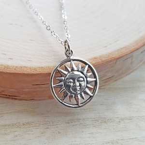 Sun Necklace, Sterling Silver Smiling Sun Necklace, Sun Pendant, Celestial Necklace, Sun Jewelry, Sunshine Necklace, Silver Sun Necklace