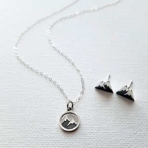 Sterling Silver Snow Capped Mountain Earrings, Sterling Silver Snow Capped Mountain Necklace, Outdoor Wanderlust Jewelry, Mountain Jewelry