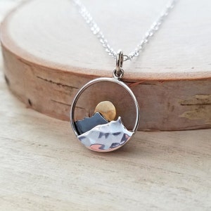 Mountain Necklace, Sterling Silver Mountain Necklace, Travel Necklace, Adventure Jewelry, Nature Necklace, Wilderness Jewelry, Hiking Gift