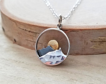 Mountain Necklace, Sterling Silver Mountain Necklace, Travel Necklace, Adventure Jewelry, Nature Necklace, Wilderness Jewelry, Hiking Gift