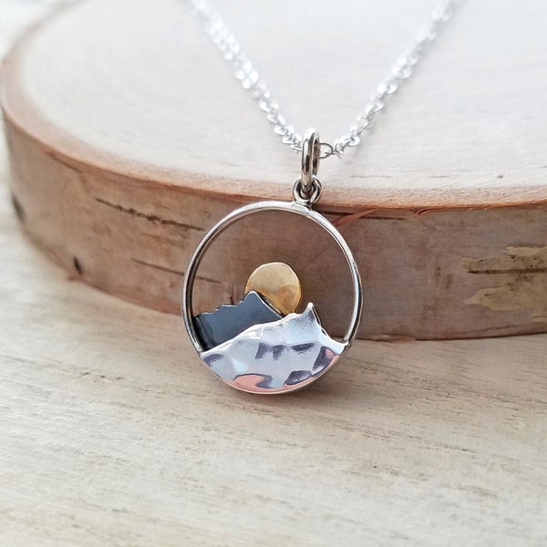 Mountain Necklace, Sterling Silver Mountain Necklace, Travel Necklace, Adventure Jewelry, Nature Necklace, Wilderness Jewelry, Hiking Gift