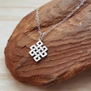 Endless Knot Necklace, Sterling Silver Buddhist Knot Necklace, Infinity Knot Necklace, Sterling Silver Endless Knot Necklace, Knot Jewelry