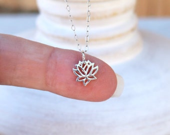 Lotus Necklace, Sterling Silver Tiny Lotus Necklace, Dainty Necklace, Yoga Necklace, Flower Necklace, Tiny Lotus Pendant, Lotus Jewelry