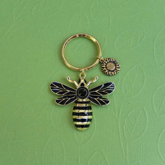 The Little Bee KeyringHandmade Bee Key ringWooden Silver Pendant Keyring