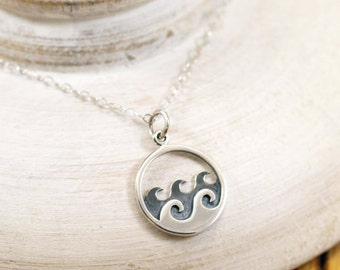 Sterling Silver Ocean Wave Necklace, Beach Jewelry