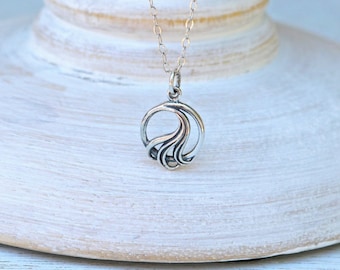 Sterling Silver Wave Necklace, Ocean Jewelry