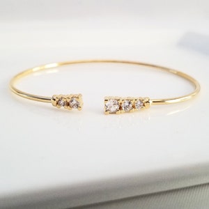 18K Gold Filled CZ Cuff Bracelet, Gold Cubic Zirconia Bracelet, Wedding Jewelry, Bridesmaid Jewelry, Open Cuff CZ Bangle Bracelet