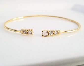 18K Gold Filled CZ Cuff Bracelet, Gold Cubic Zirconia Bracelet, Wedding Jewelry, Bridesmaid Jewelry, Open Cuff CZ Bangle Bracelet