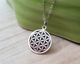 Sterling Silver Flower of Life Necklace, Yoga Pendant