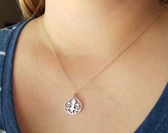 Flower Necklace, Sterling Silver Flower Necklace, Flower Jewelry, Teardrop Pendant Necklace, Floral Jewelry, Teardrop Necklace