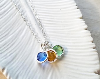 Silver Mom Birthstone Charm Necklace, Birthstone Necklace, Birthstone Jewelry, Children Birthstones, Mom Necklace, Gift for Mom, Mom Gifts