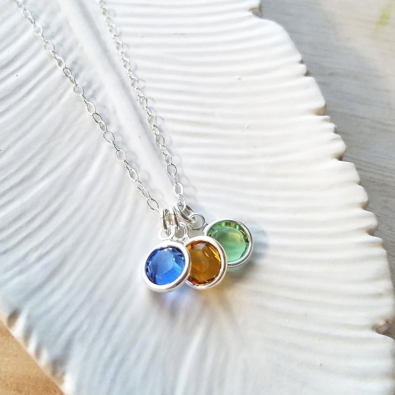 Silver Mom Birthstone Charm Necklace 