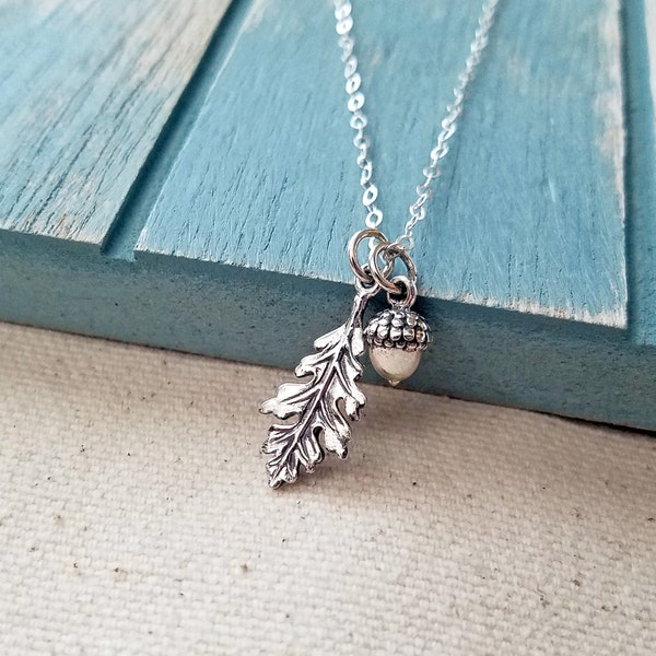 Oak Leaf Acorn Necklace, Sterling Silver Oak Leaf Acorn Necklace, Acorn Jewelry, Oak Leaf Jewelry, Autumn Necklace, Leaf Acorn Jewelry