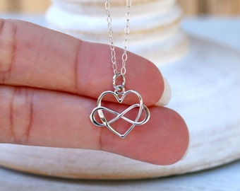 Sterling Silver Infinity Heart Necklace, Love Pendant