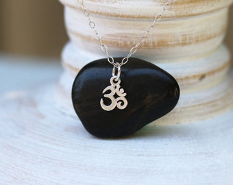Tiny Om Necklace, Sterling Silver Ohm Necklace, Om Necklace, Tiny Ohm Necklace, Yoga Jewelry, Spiritual Jewelry, Silver Om Charm Necklace