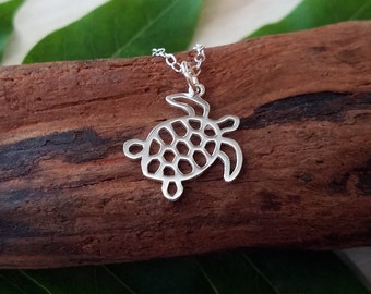 Sterling Silver Sea Turtle Charm Necklace, Ocean Jewelry