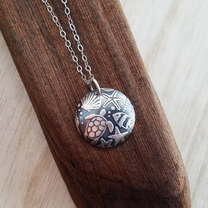 Turtle Necklace, Turtle Sterling Silver Necklace, Ocean Necklace, Starfish Necklace, Nautical Jewelry, Beach Jewelry, Sea Life Jewelry