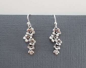 Cherry Blossom Earrings, Sterling Silver Cherry Blossom Earrings, Flower Earrings, Dangle Earrings, Tiny Cherry Blossom Earrings