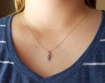 Seahorse Necklace, Seahorse Sterling Silver Necklace, Seahorse Charm Necklace, Beach Necklace, Ocean Jewelry, Tiny Seahorse Necklace