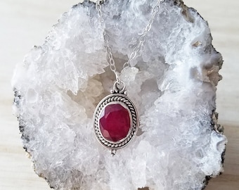 Ruby Quartz Necklace, Sterling Silver Ruby Quartz Necklace, Gemstone Necklace, July Birthstone Necklace, Birthstone Jewelry, July Birthstone