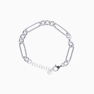Rhodium-plated silver marine link bracelet, adjustable up to 19 cm