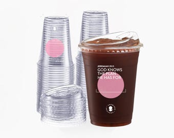 Scripture Cups with Lids | 16oz Pink Plastic Bible Verse Cups (25 Pack)