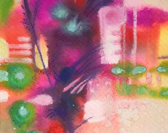 Original Abstract Watercolor Colorful Den Decor Original Watercolor with Purple and Pink Accent Decor Abstract Room Decor Violet and Green