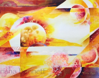 Space Planets Creation Original Watercolor Abstract Planets Suns Abstract Solar System Outer Space Art Abstract Watercolor Space Painting