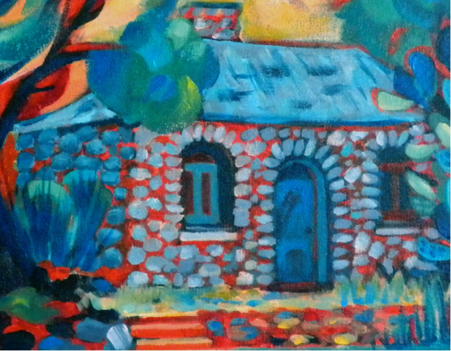 Old Stone Cabin Wall Art Ranch Cabin PRINT Blue Tree Art Old Etsy