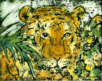 Original Tiger Painting Wall Decor Jungle Tiger Free Spirit Watercolor Ink Resist Tropical Jungle Art Tiger Wall Decor Tiger Ink Batik