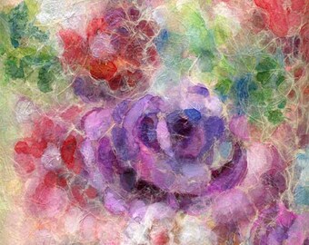 Original Mixed Media Floral- Acrylic and Watercolor Painting on Rice Paper. Delicate Colors for Wall Decor. Matted size is 12 x 16 inches.