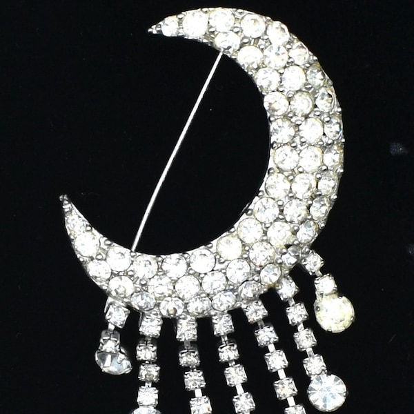 1920s H. Pomeranz & company N Y Crescent moon with stars dangle fringe Brooch Antique Brooch