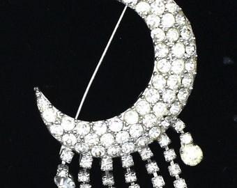 1920s H. Pomeranz & company N Y Crescent moon with stars dangle fringe Brooch Antique Brooch
