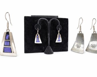 Purple Sugilite Onyx Sterling Silver Dangle Earrings Signed 925