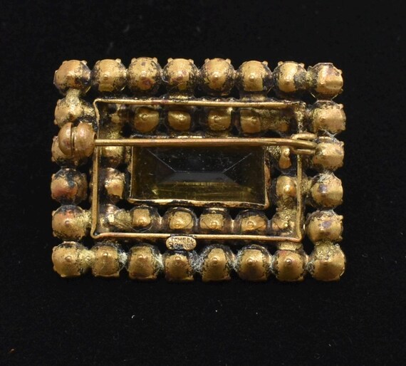 Antique Gold Rhinestone Brooch Rectangular Citrin… - image 4