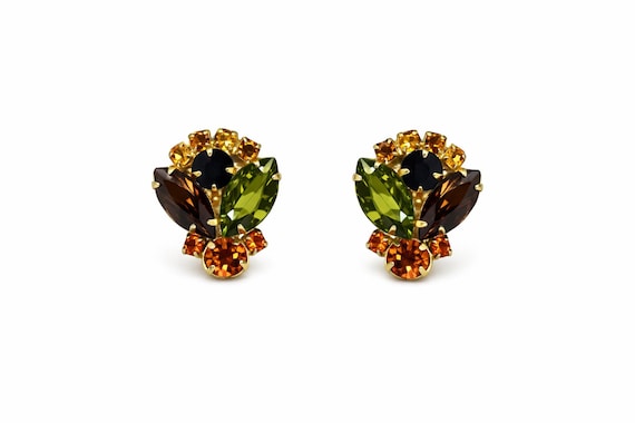 Vintage Bee Clip-On Earrings, Juliana Style Rhine… - image 1