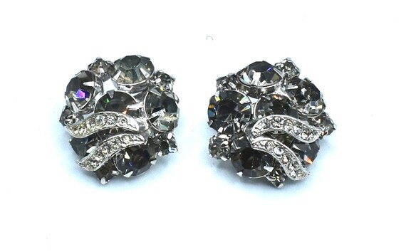 Vintage Marked Weiss Clear and Gray Rhinestones E… - image 1