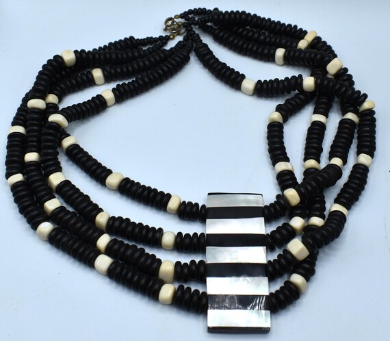 Statement necklace with MOP shell black puka and … - image 6