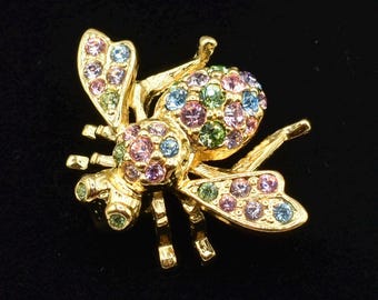 Broche Vintage Années 60 - Strass Blanc Et Vert En Dôme De 3 Cm - Alliage Et Acrylique