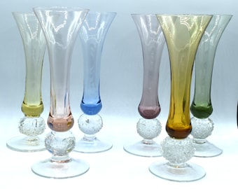 Art glass colored barware cordial glass with marble stem (set of 6) hand blown glass