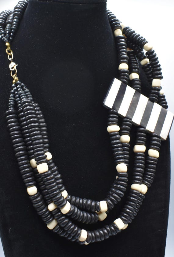 Statement necklace with MOP shell black puka and … - image 3