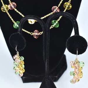 Vintage Liz Claiborne Classic Crystal Glass Rhinestone Beaded necklace and earring set Signed LC Liz Claiborne Est. 1976