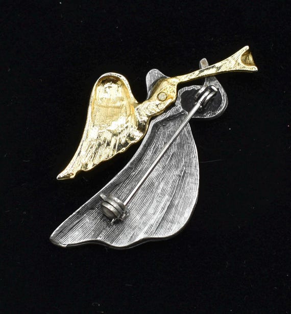 Vintage Gold and Pewter Angel with Trumpet pin View 2