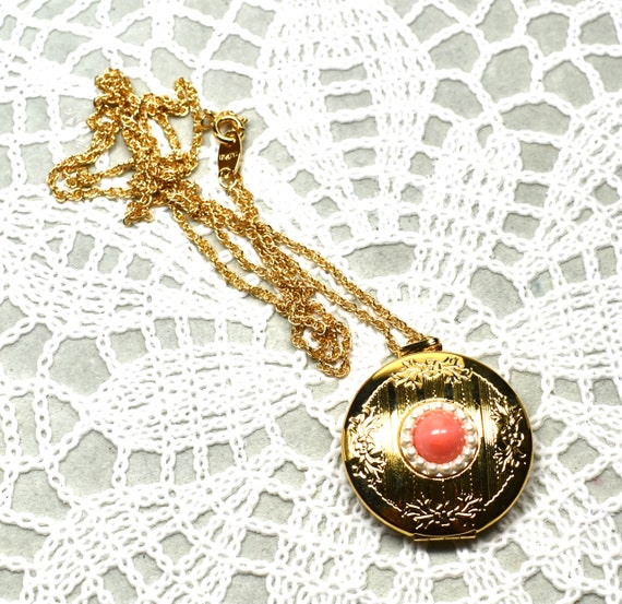 Vintage New Avon Locket Coral and faux pearl with… - image 3