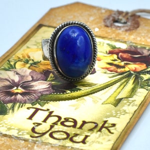 Large lapis lazuli Signed 925 Beautiful Ring Size 6 1/4 thick band Stone 18mm x 13mm band 13mm wide stone about 6mm high